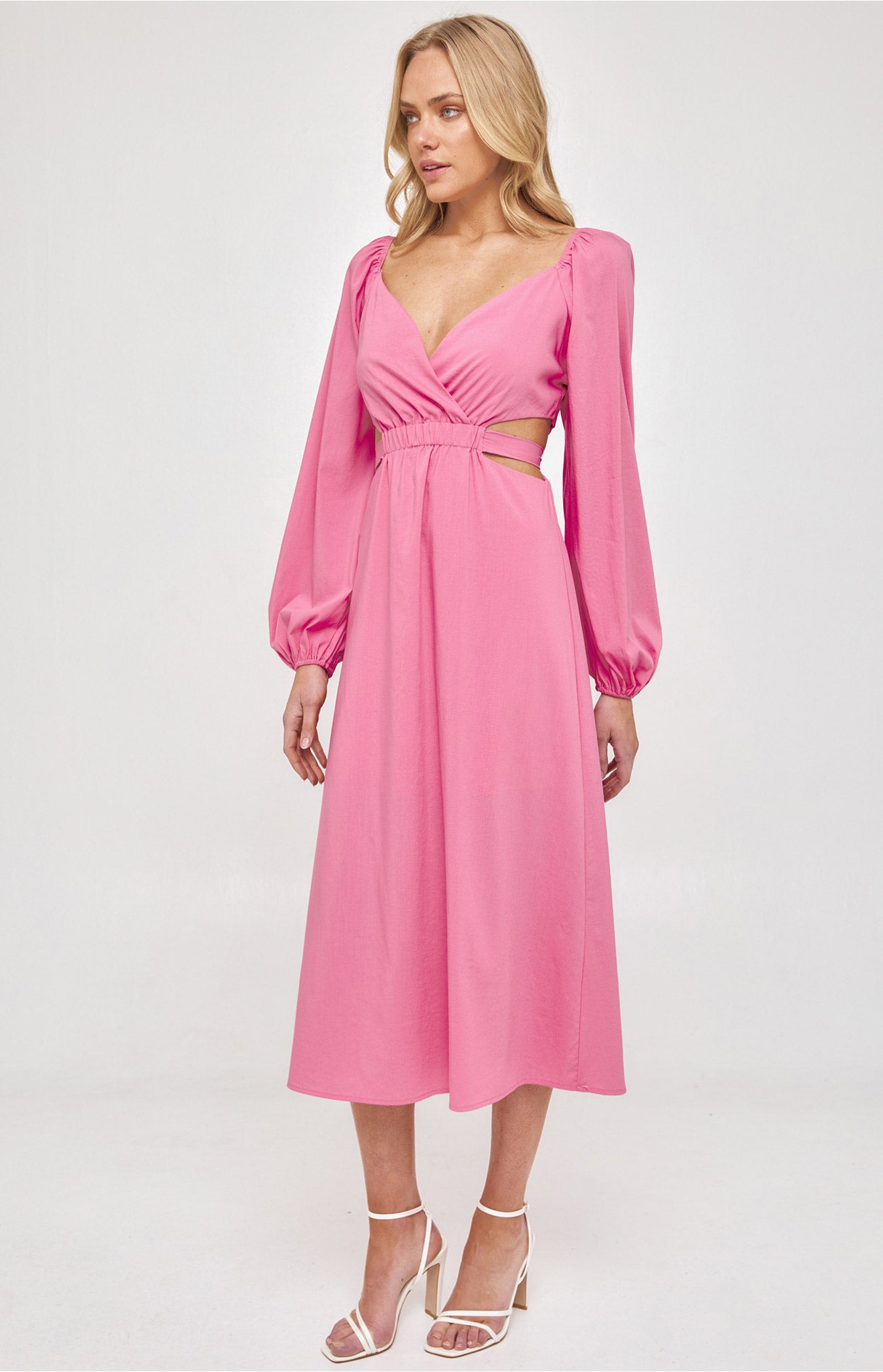 Long Sleeve Maxi Dress with Elastic Cut Out Waist