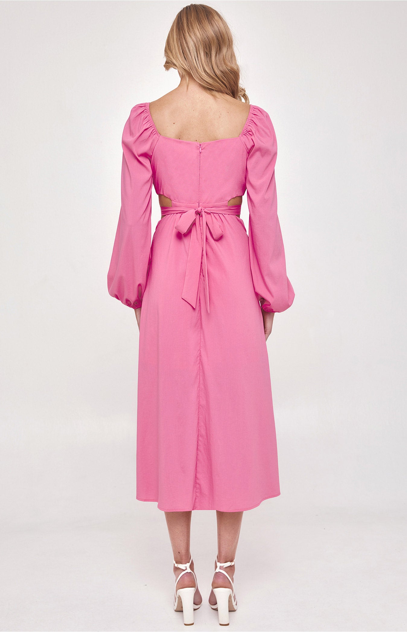 Long Sleeve Maxi Dress with Elastic Cut Out Waist