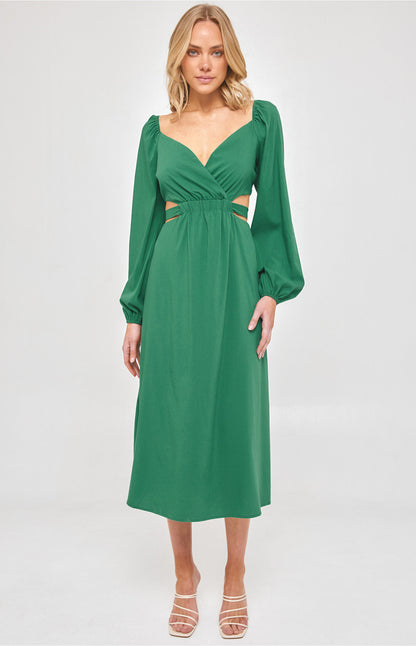 Long Sleeve Maxi Dress with Elastic Cut Out Waist