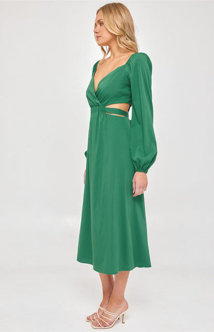 Long Sleeve Maxi Dress with Elastic Cut Out Waist