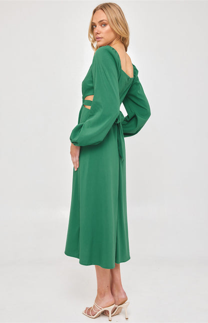 Long Sleeve Maxi Dress with Elastic Cut Out Waist