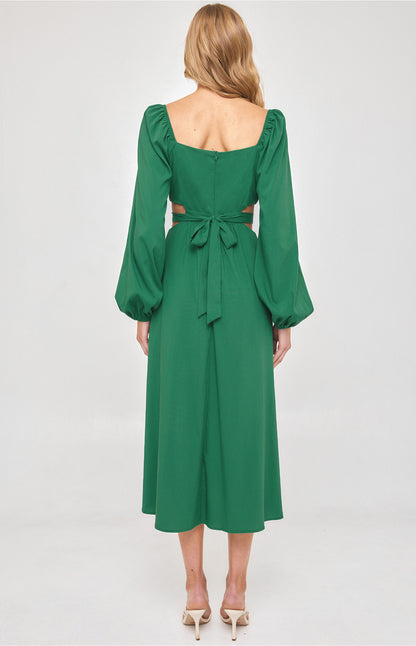 Long Sleeve Maxi Dress with Elastic Cut Out Waist