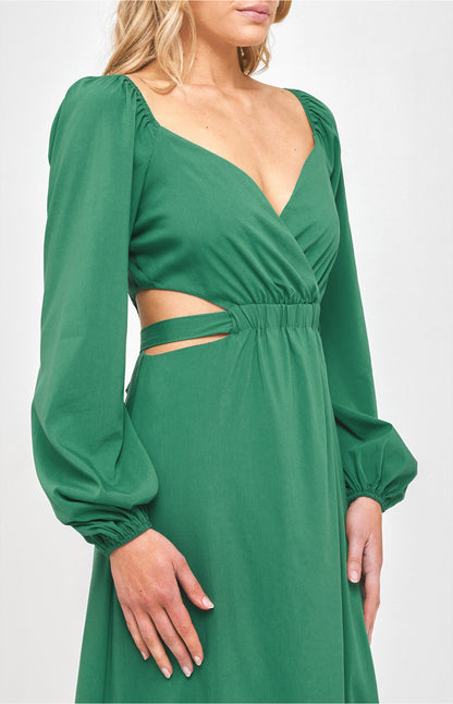 Long Sleeve Maxi Dress with Elastic Cut Out Waist