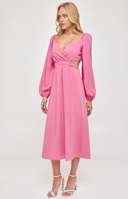 Long Sleeve Maxi Dress with Elastic Cut Out Waist