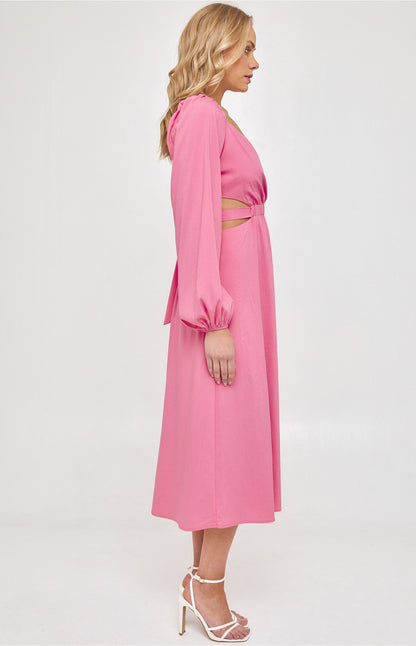 Long Sleeve Maxi Dress with Elastic Cut Out Waist