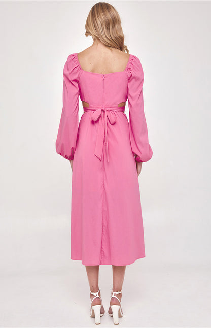 Long Sleeve Maxi Dress with Elastic Cut Out Waist